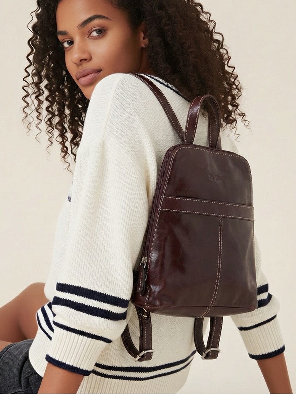 Compact Brown Leather Mini Backpack
